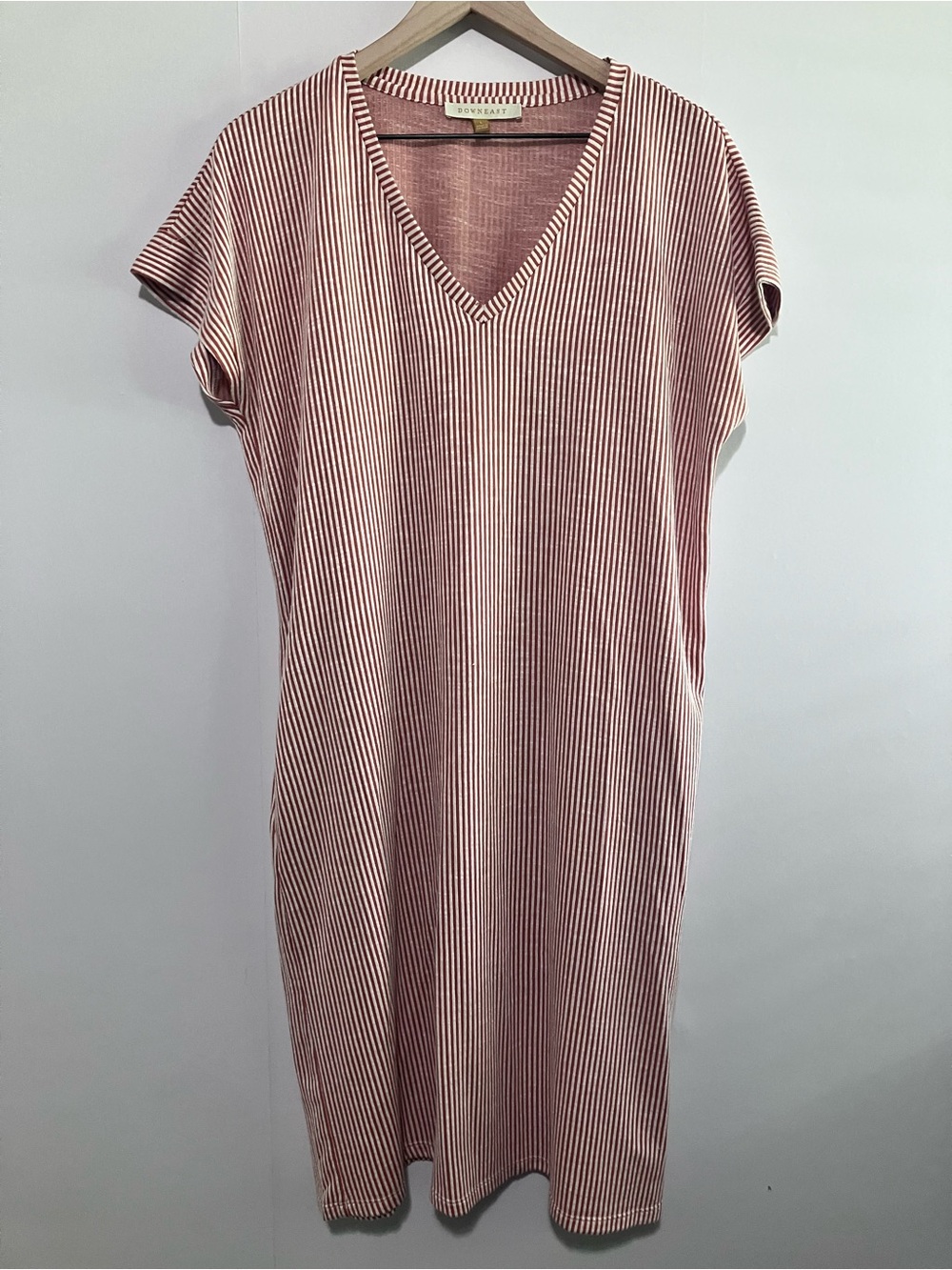 Downeast Rust and Ivory Striped Ribbed Midi Dress with Pockets Size Large
